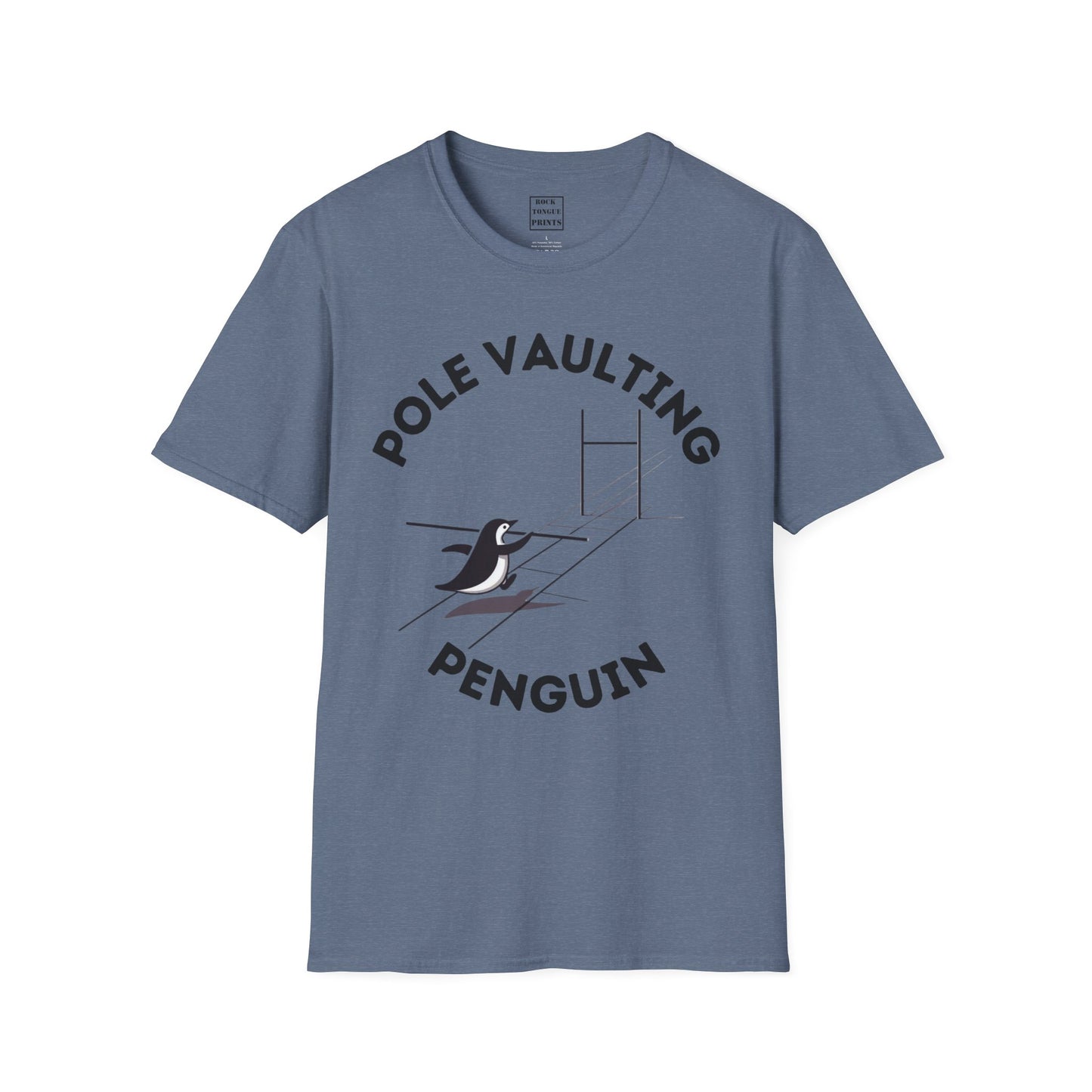 Pole Vaulting Penguin T-Shirt (Crew Tee) | Rock Tongue Prints