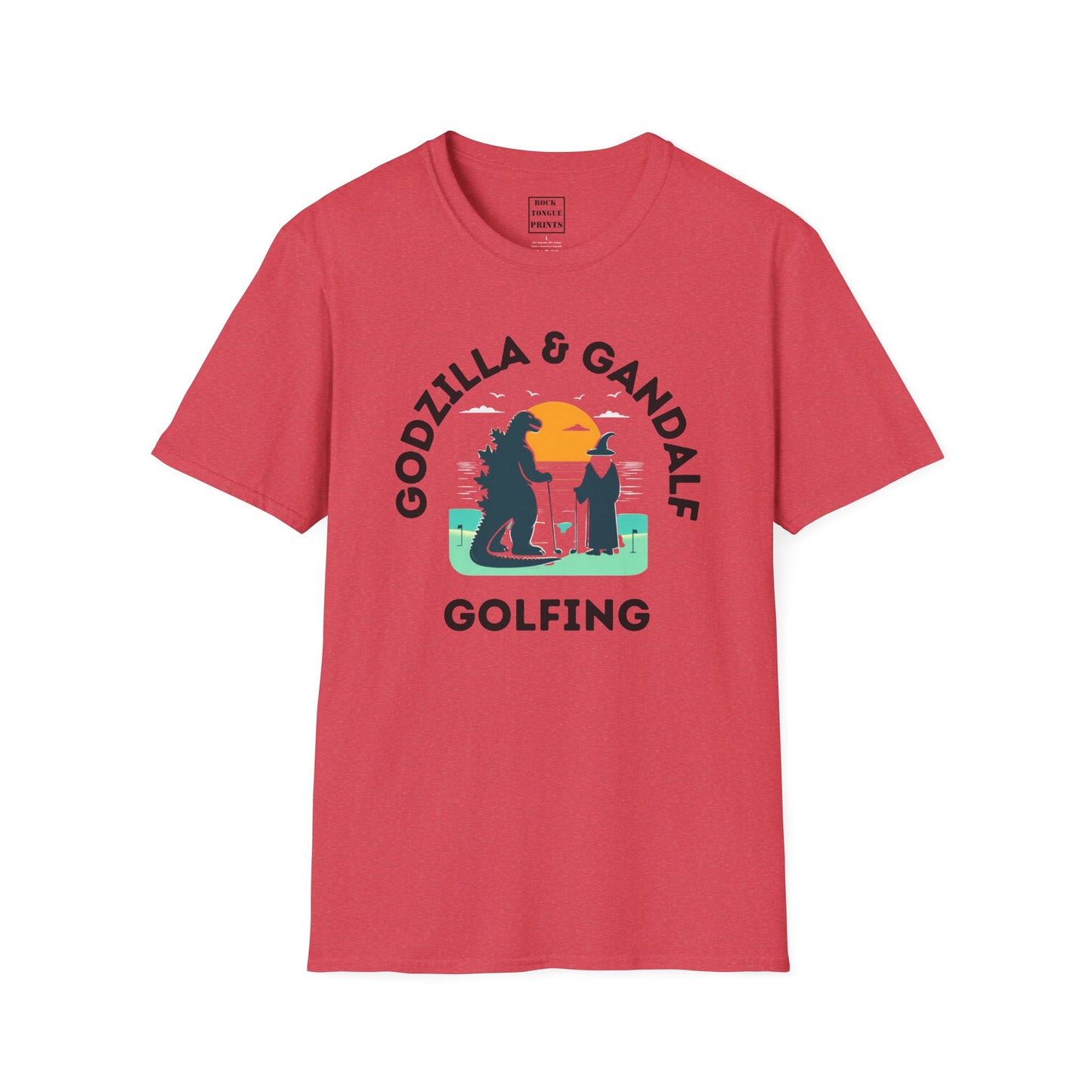 Godzilla & Gandalf Golfing (Unisex Crew T-Shirt) | Rock Tongue Prints