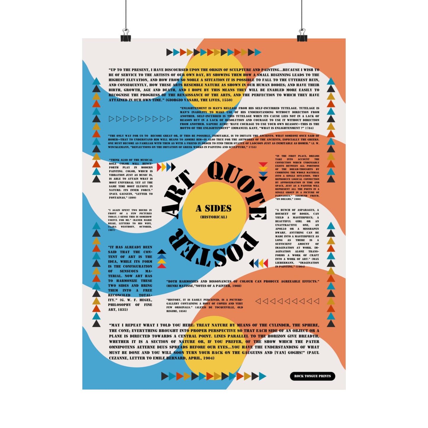 Image of "Art Quote Poster" with Bauhaus-style design and quotes about art from Matisse, Cezanne, Kant, and others.