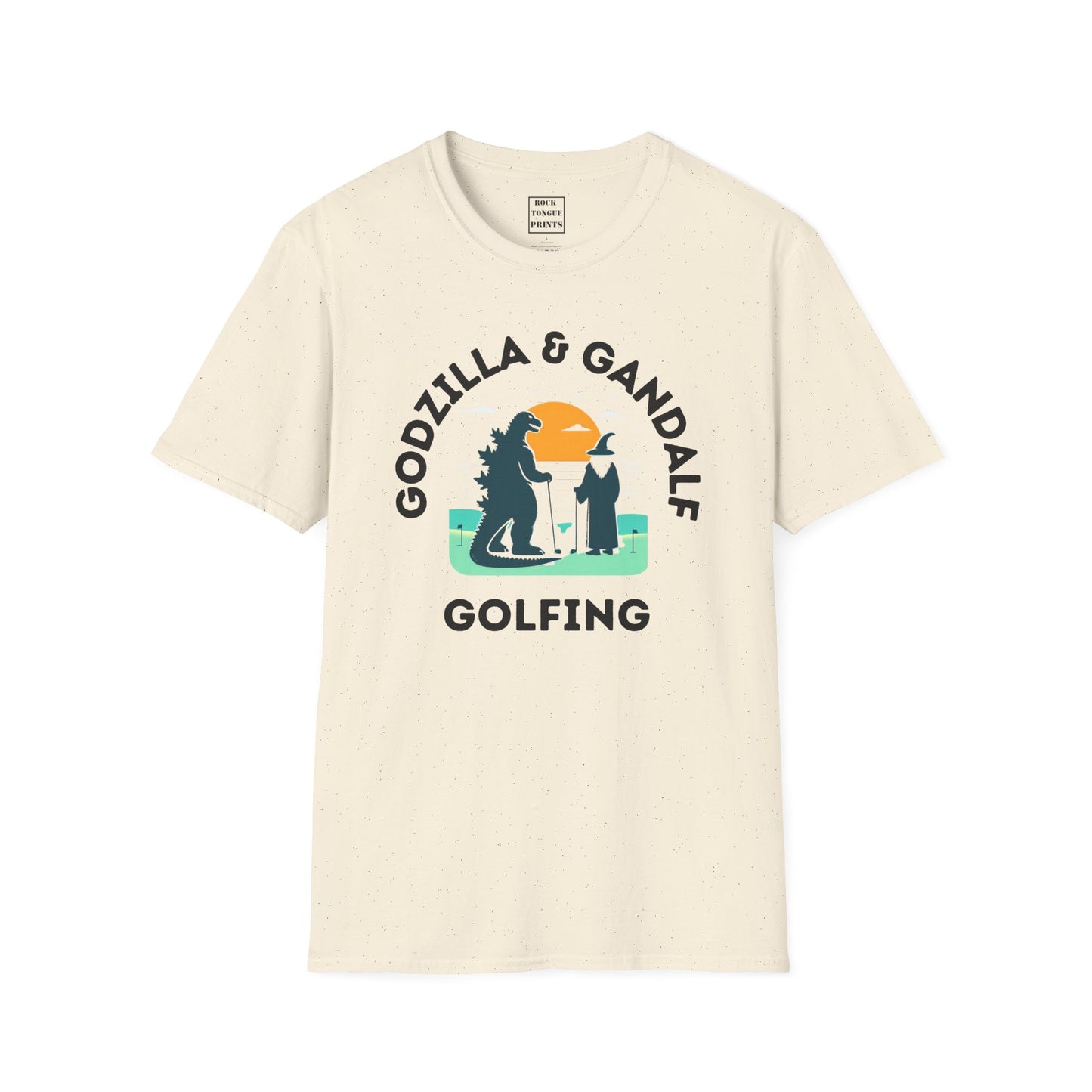 Godzilla & Gandalf Golfing (Unisex Crew T-Shirt) | Rock Tongue Prints