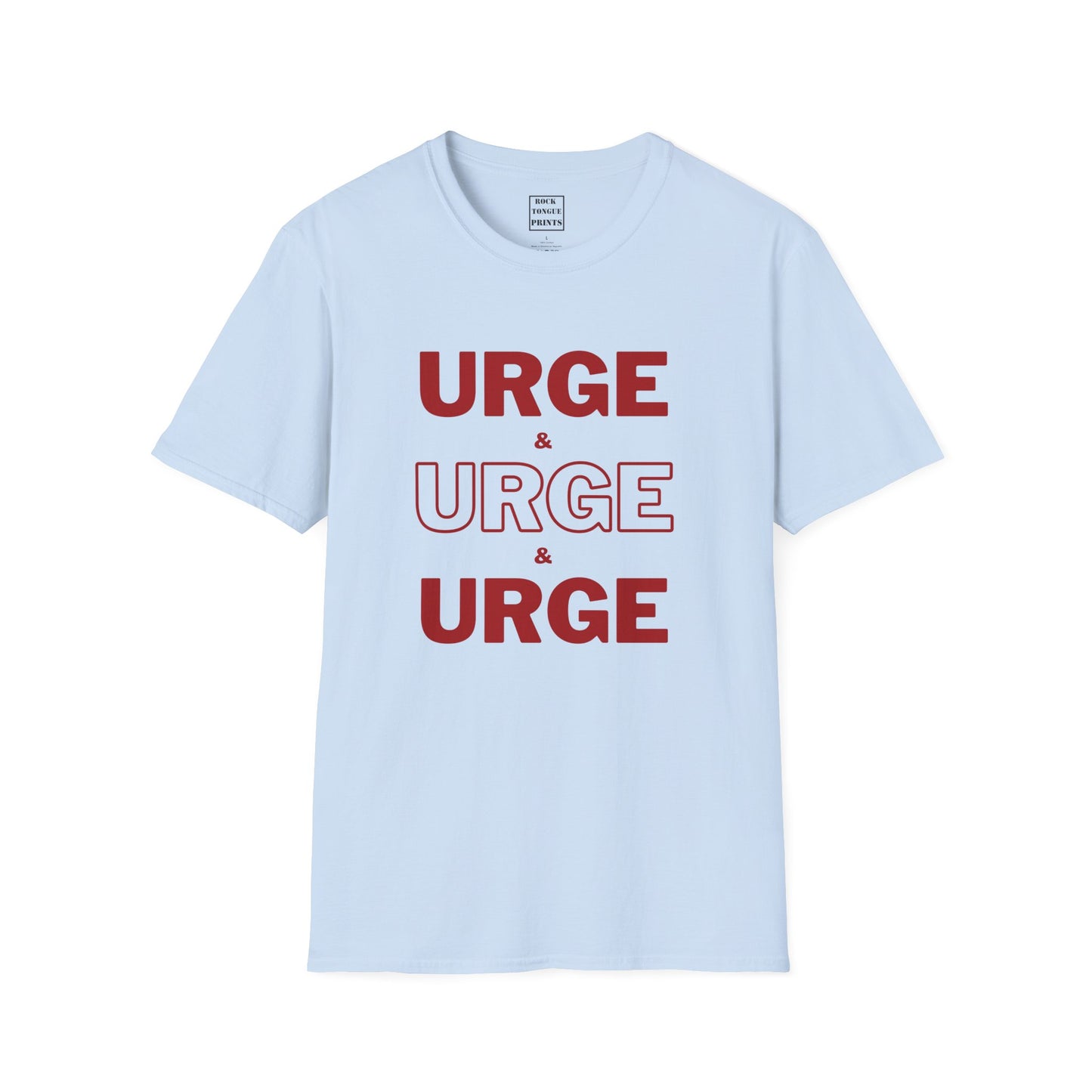 Image of cotton t-shirt with the words "urge & urge & urge" by Walt Whitman on the front.