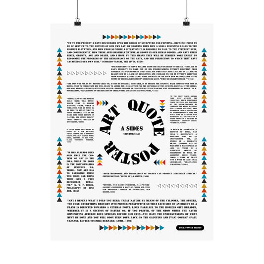 Image of "Art Quote Poster, A Sides" with minimalist Bauhaus-style design and quotes about art from Matisse, Hegel, Kant, and others.