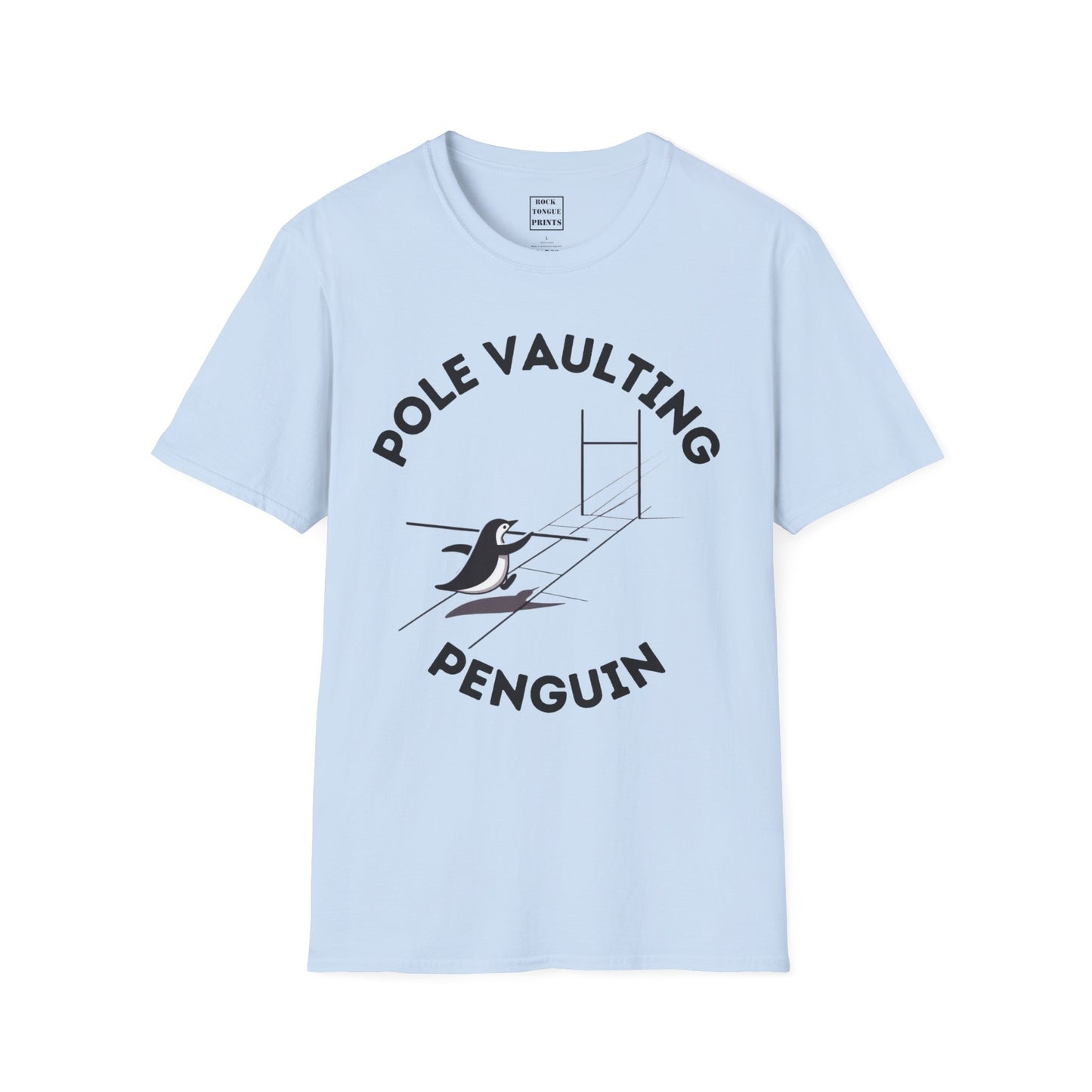 Pole Vaulting Penguin T-Shirt (Crew Tee) | Rock Tongue Prints
