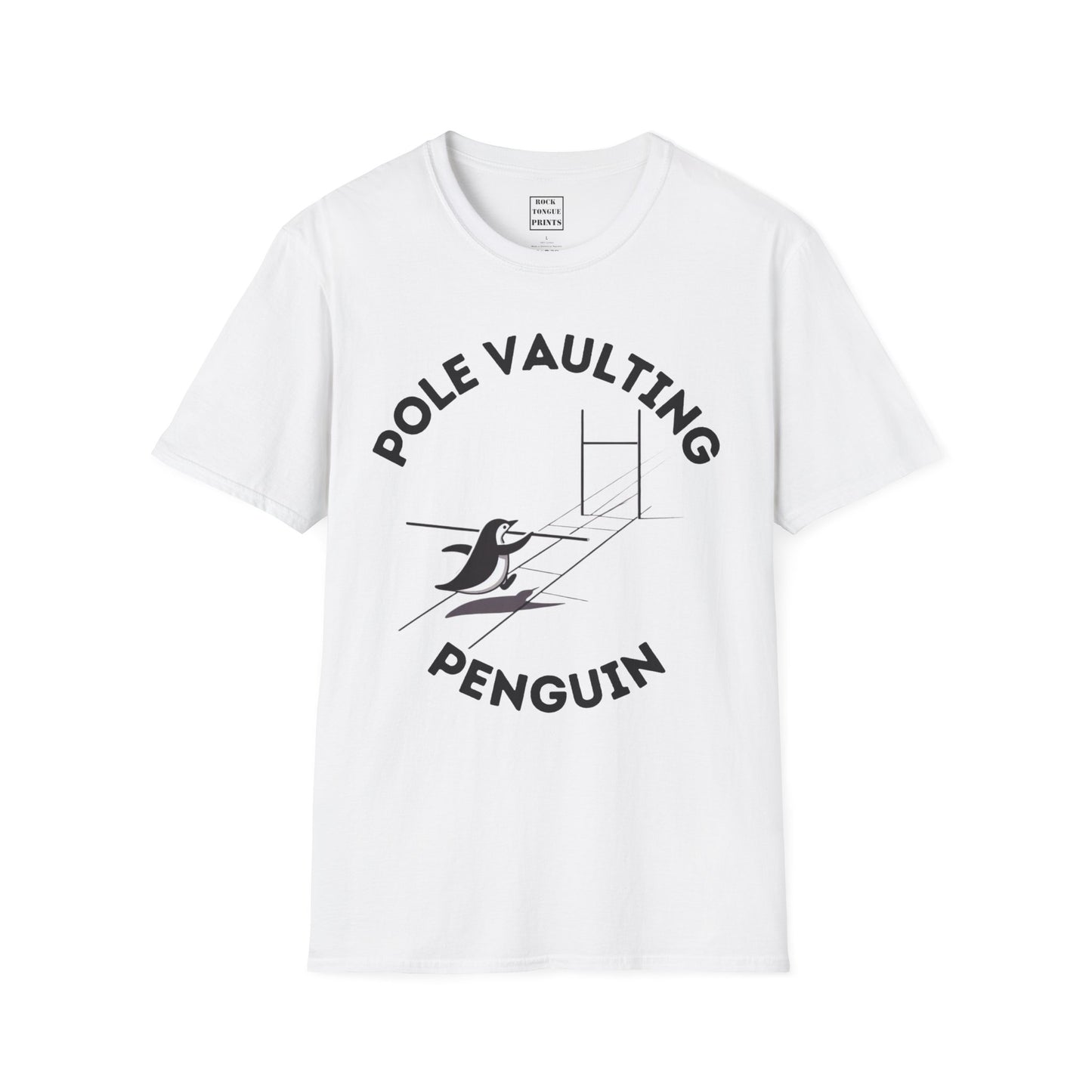 Pole Vaulting Penguin T-Shirt (Crew Tee) | Rock Tongue Prints